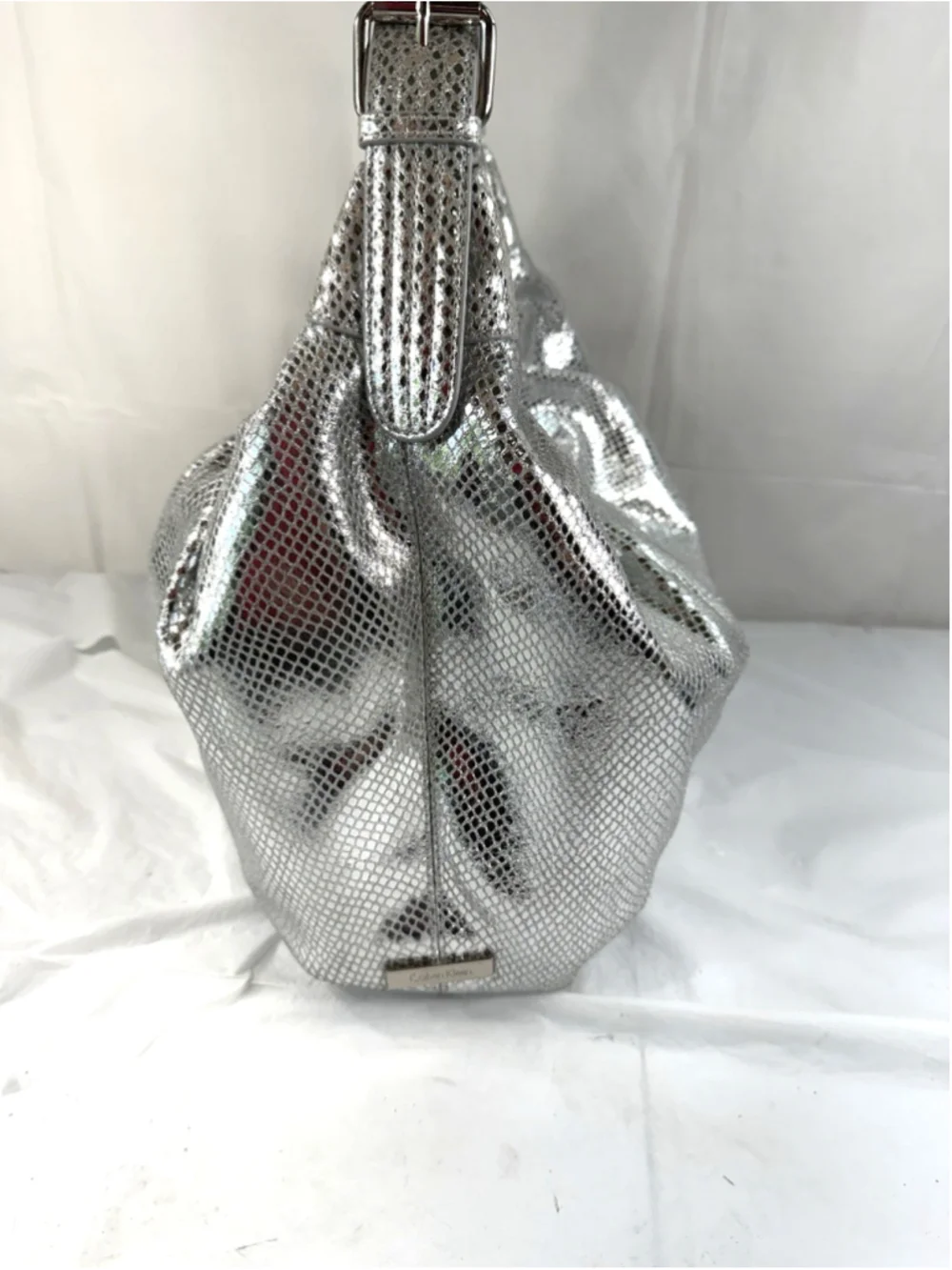 Calvin Klein Silver Shoulder Bag Leather Purse Hobo Snake Print